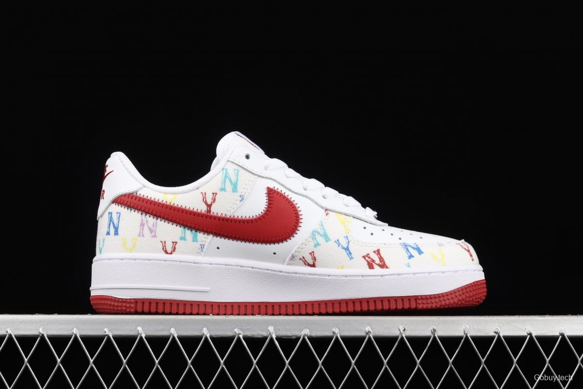 NIKE Air Force 1: 07 MLB Yankees co-signed white and red full sky star color sail leather splicing low upper board shoes 315122-443