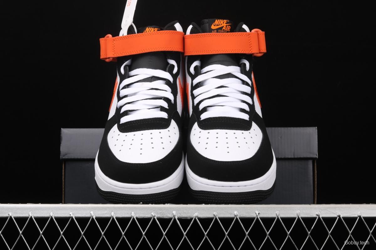 NIKE Air Force 1o07 Mid black orange color matching medium top casual board shoes 554724-058