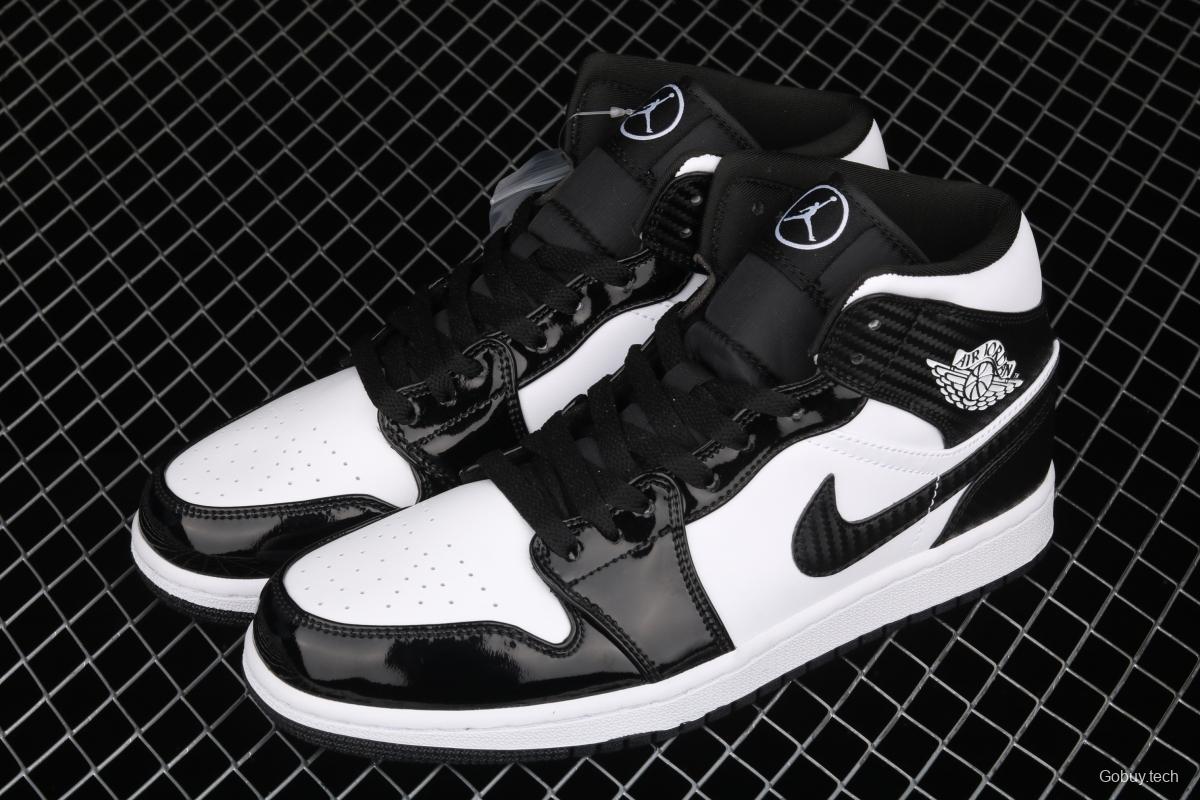 Air Jordan 1 Mid All-Star Bang all-Star Black and White lacquered Leather Leather Leisure Sport Board shoes DD1649-001