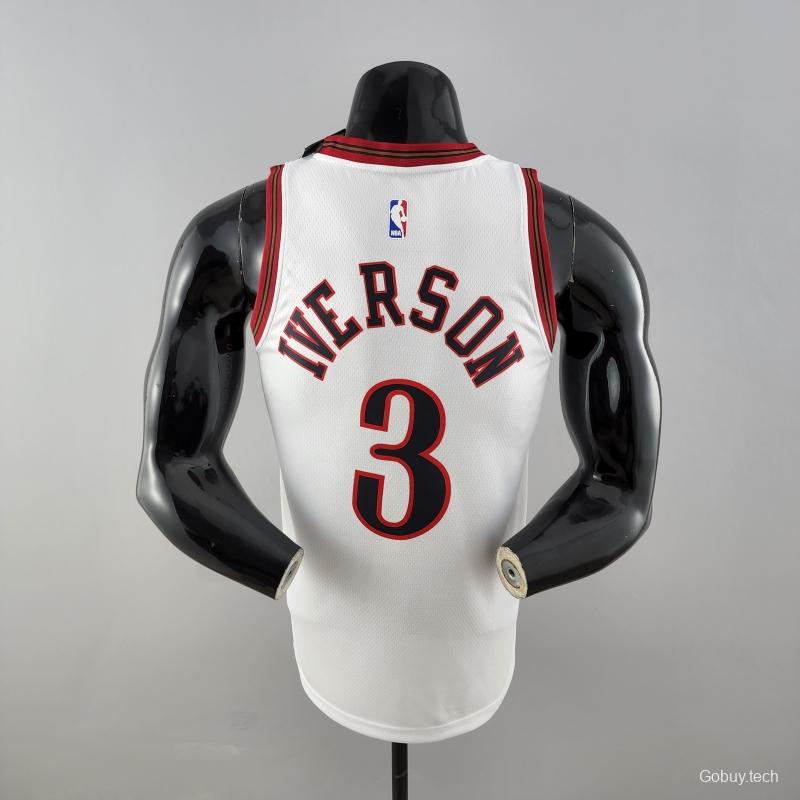 Retro Philadelphia 76ers Iverson #3 Big Meteor White NBA Jersey 