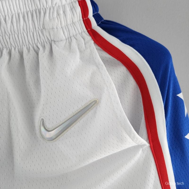 75th Anniversary Philadelphia 76ers NBA Shorts White Blue Trim