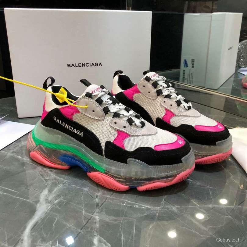 Men/Women Balenciaga Triple S MutiColor Clear Sole Black/Pink Sneaker Item 6380380