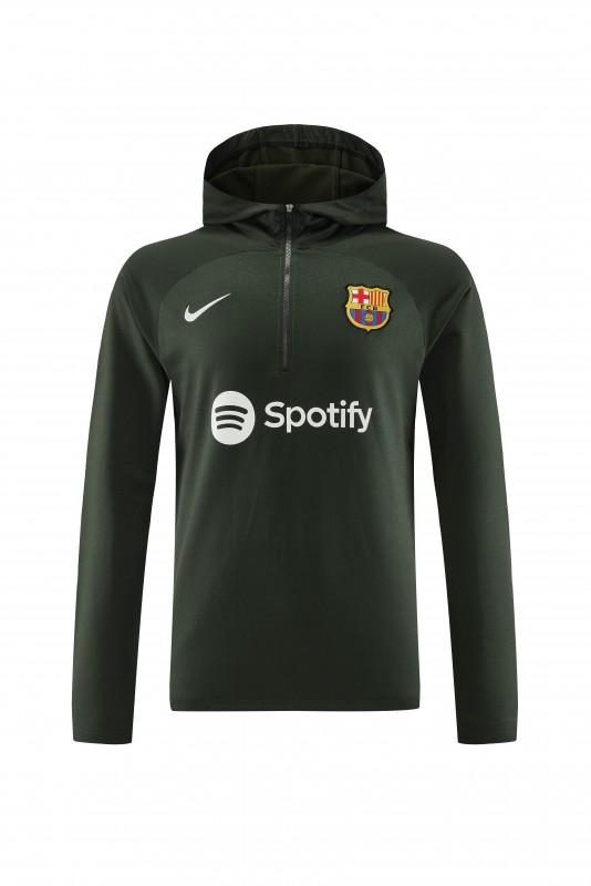 23/24 Barcelona Dark Green Hoodie Half Zipper Jacket+ Pants