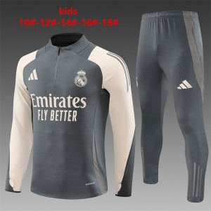 24/25 Kids Real Madrid Grey/Khaki Half Zipper Jacket+Long Pants