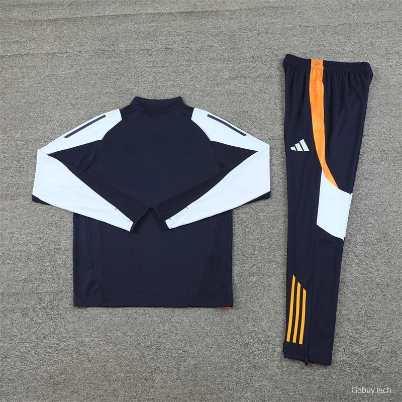 24/25 Real Madrid White/Navy Half Zipper Jacket+Long Pants