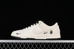 Nike SB Dunk Low BAPE Collaboration - Off-White Black Swoosh Anniversary Custom Low-Top Casual Skate Shoes - XD6188-037