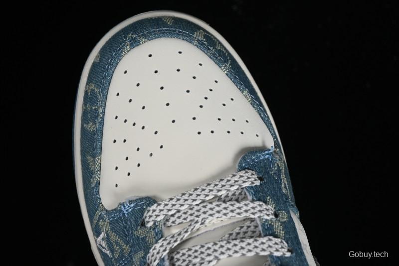Nike SB Dunk Low LV Collaboration - Light Blue Denim Anniversary High-End Custom Low-Top Casual Skate Shoes - XP3802-336