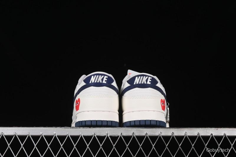 Nike SB Dunk Low Supreme Collaboration - Double Swoosh Beige Navy Anniversary Custom Low-Top Casual Skate Shoes - XX2025-668