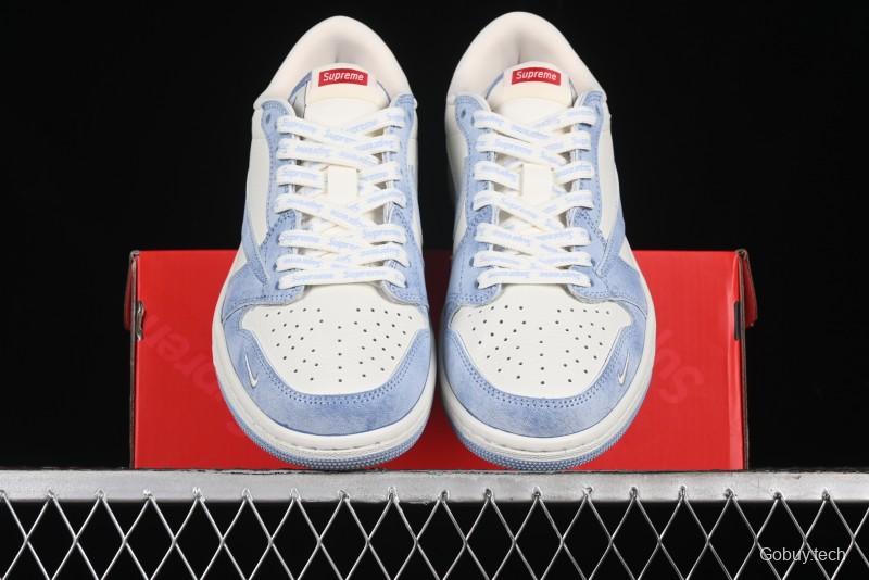 Nike Travis Scott x Fragment Design x Air Jordan 1 Low OG SP AJ1 Supreme Collaboration - Tie-Dye Blue Low-Top Casual Sneakers - CH6336-010
