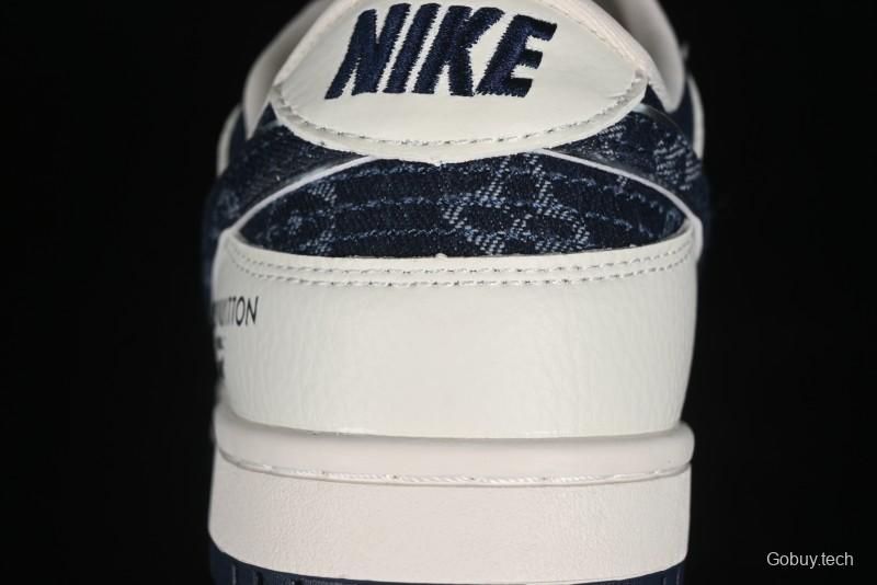 Nike SB Dunk Low LV Collaboration - Denim Print Swoosh Anniversary High-End Custom Low-Top Casual Skate Shoes - XB3802-360