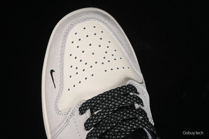 Nike Air Jordan 1 Low Stussy Collaboration - Silver Trim Black Swoosh Retro Basketball Shoes - SJ9950-026