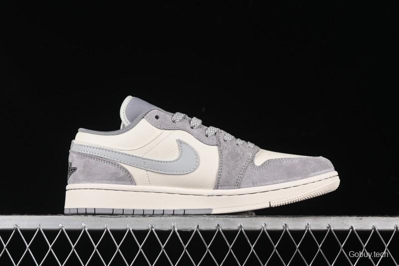 Nike Air Jordan 1 Low Stussy Collaboration - Light Bone Grey Dual-Tone Premium Custom Retro Basketball Shoes - SJ9950-045