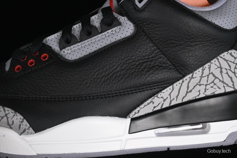 Nike Air Jordan 3 Retro Black Cement Sneakers with Visible Air Cushion - DN3707-010