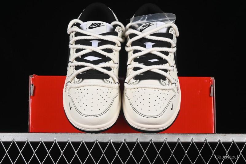 Nike SB Dunk Low Supreme Collaboration - Beige Black Mini Swoosh Anniversary Customized Low-Top Casual Skate Shoes - XX2025-566