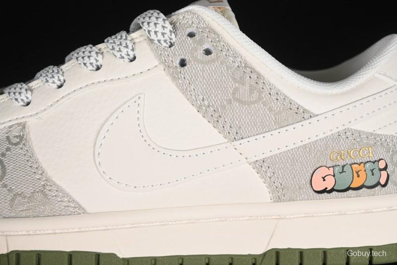 Nike SB Dunk Low Gucci Collaboration - Smoke Green Anniversary High-End Custom Low-Top Casual Skate Shoes - XX2025-389