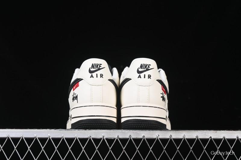 Nike Air Force 1 '07 Low Stussy Collaboration - Black Woven Label Low-Top Casual Sneakers - SJ6698-011