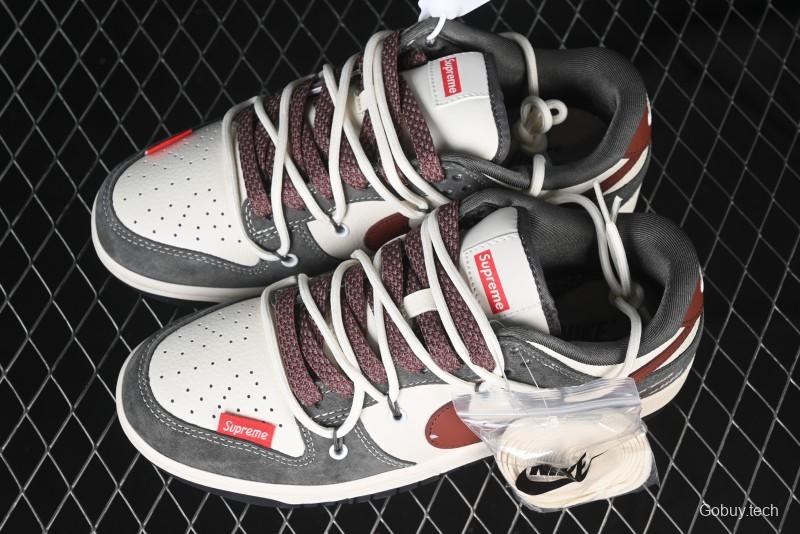 Nike SB Dunk Low Supreme Collaboration - Grey White Red Anniversary Customized Low-Top Casual Sneakers - XS1186-102