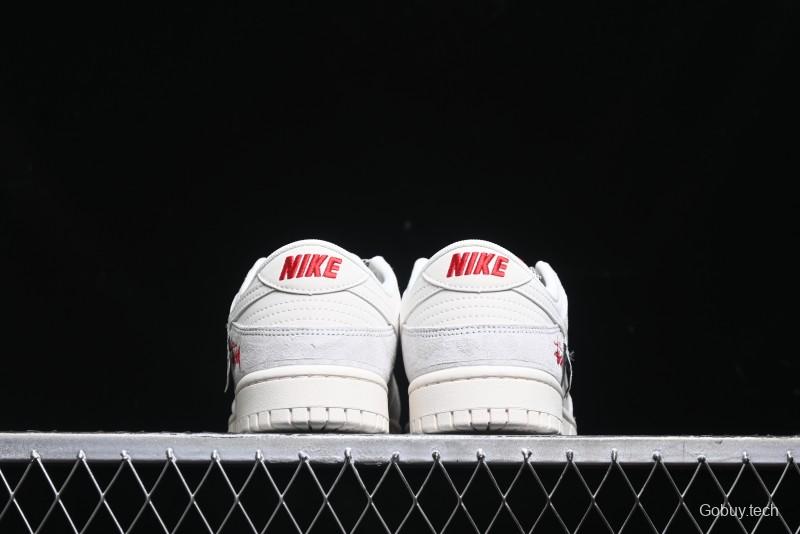 Nike SB Dunk Low Stussy Collaboration - Patchwork Grey White Swoosh Anniversary Custom Low-Top Casual Sneakers - YX5066-218