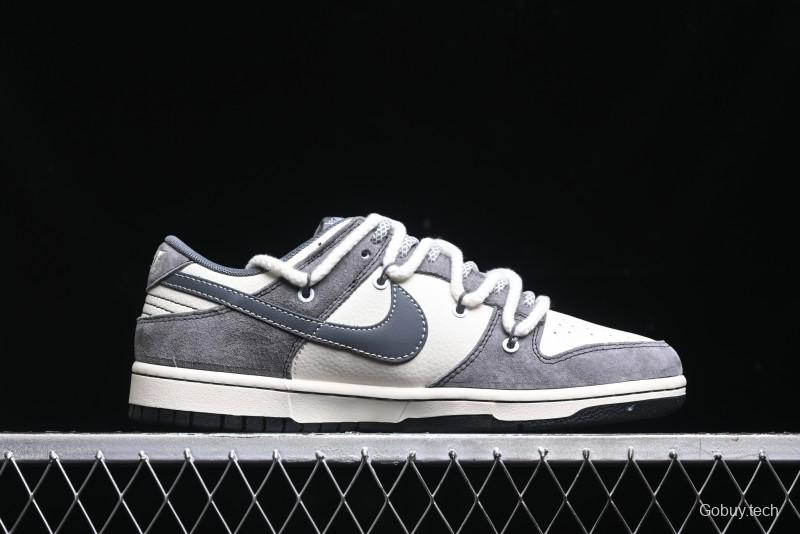 Nike SB Dunk Low Stussy Collaboration - Lace-Up Beige Grey Hook Anniversary High-End Custom Low-Top Casual Skate Shoes - YX5066-206