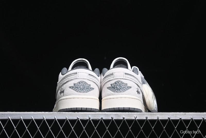 Nike Air Jordan 1 Low AJ1 Stussy Collaboration - Premium Customized Pigskin Grey Line Retro Basketball Shoes - DM9188-005