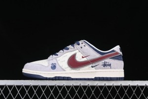 Nike SB Dunk Low Stussy Collaboration Black Burgundy Swoosh Anniversary Custom Low-Top Casual Skate Shoes - DM6868-022