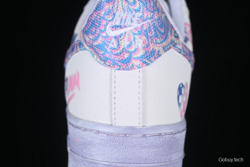 Nike Air Force 1 '07 Low Double Hearts Casual Sneakers with Hand-Drawn Anime Doodle and Pink Blue Hearts - CZ0377-002