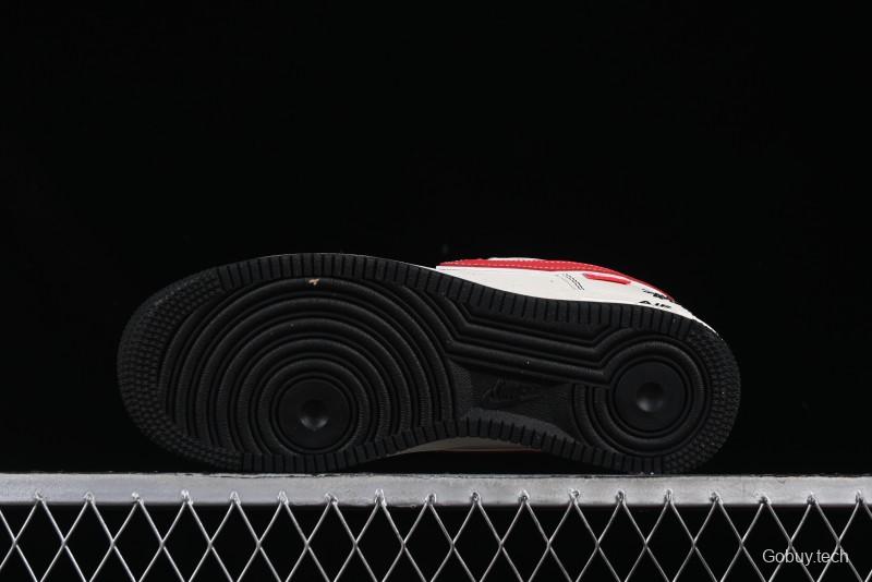 Nike Air Force 1 '07 Low Stussy Collaboration Black Stitch Red Swoosh Casual Sneakers - XS1958-518