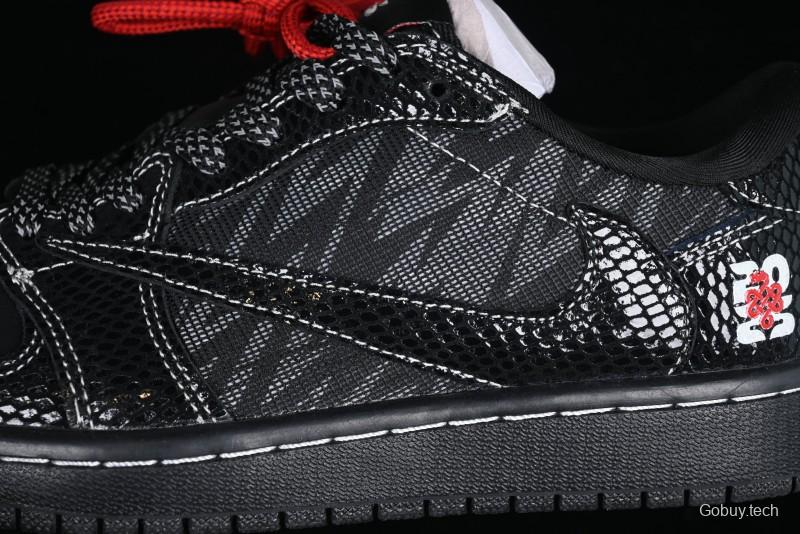 Nike Travis Scott x Fragment Design x Air Jordan 1 Low OG SP AJ1 Year of the Snake Limited Black Snake Web Low Top Casual Sneakers - CH6336-018