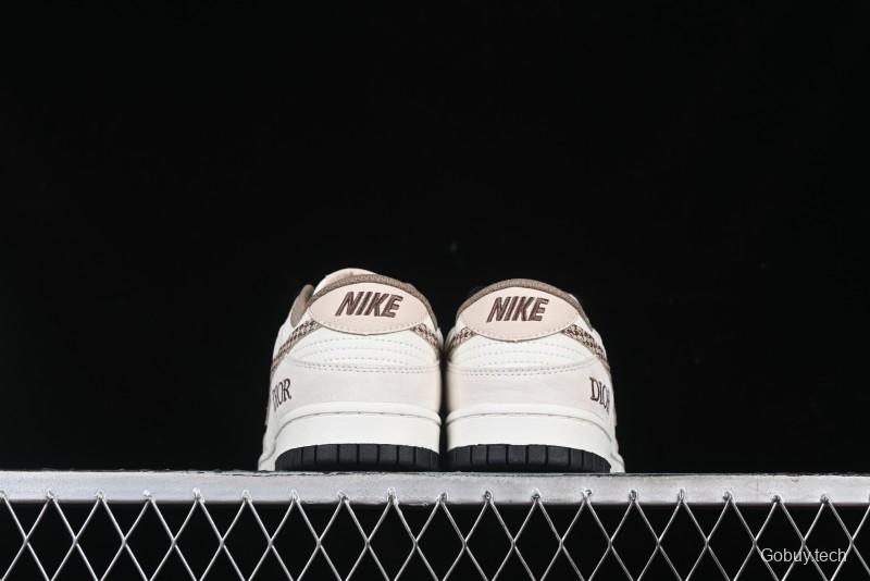 Nike SB Dunk Low Dior Collaboration Cream Coffee Floral Swoosh Anniversary Custom Low-Top Casual Sneakers - DJ2024-097