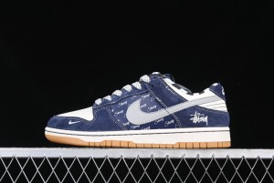 Nike SB Dunk Low Stussy Collaboration Suede Blue Anniversary Custom Low-Top Casual Sneakers - XS1086-009