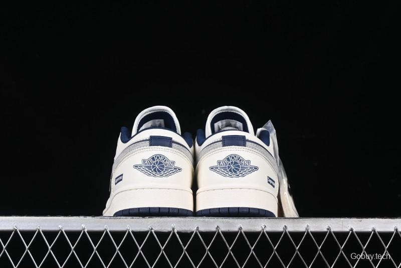 Nike Air Jordan 1 Low Supreme Collaboration - Shadow Swoosh Custom Retro Basketball Shoes - XX3318-368
