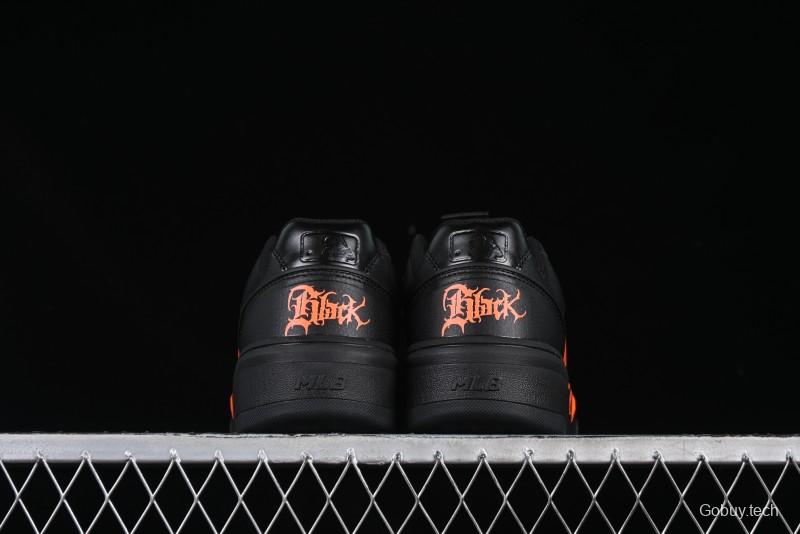 NY Yankees Black Leather Sneakers with Bold Orange Logo