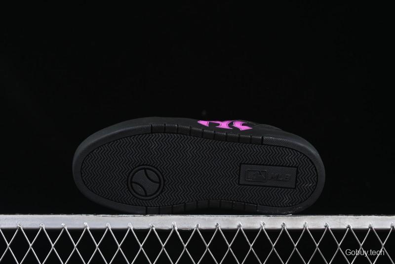 NY Yankees Black Leather Sneakers with Bold Pink Logo