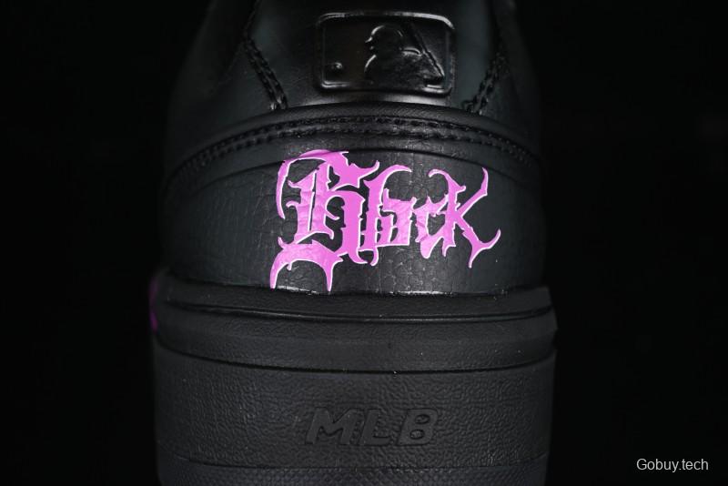 NY Yankees Black Leather Sneakers with Bold Pink Logo