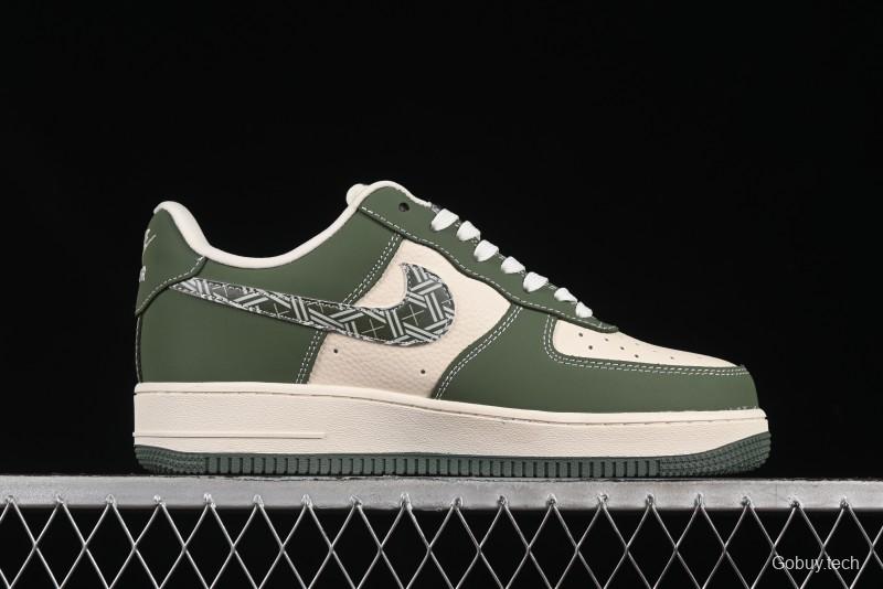Nike Air Force 1'07 Low Dior Collaboration Dark Green Floral Swoosh Casual Sneakers - KK1988-081