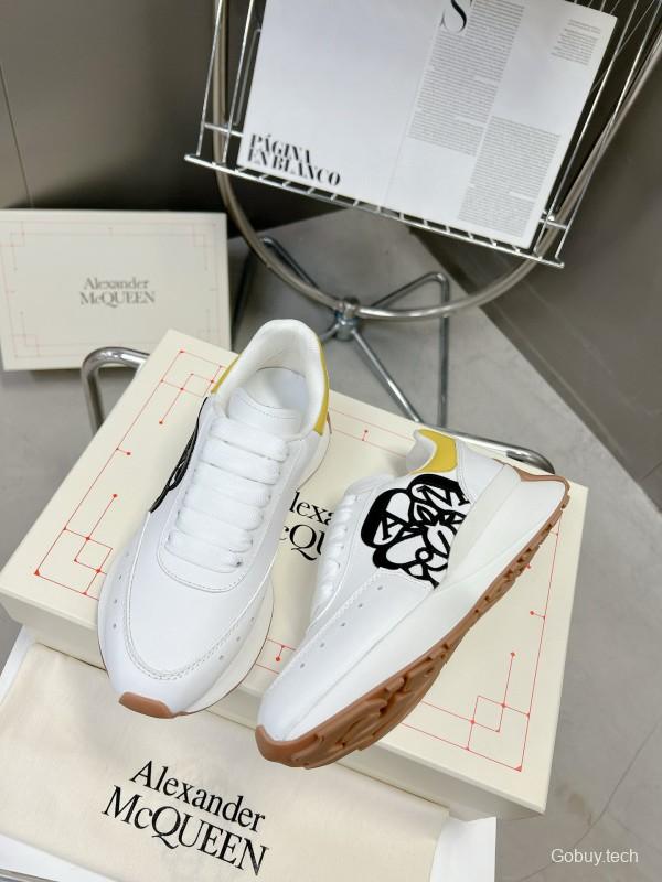 2023 Unisex Alexander McQueen White Yellow Leather Sneakers Seal Logo MJ00370