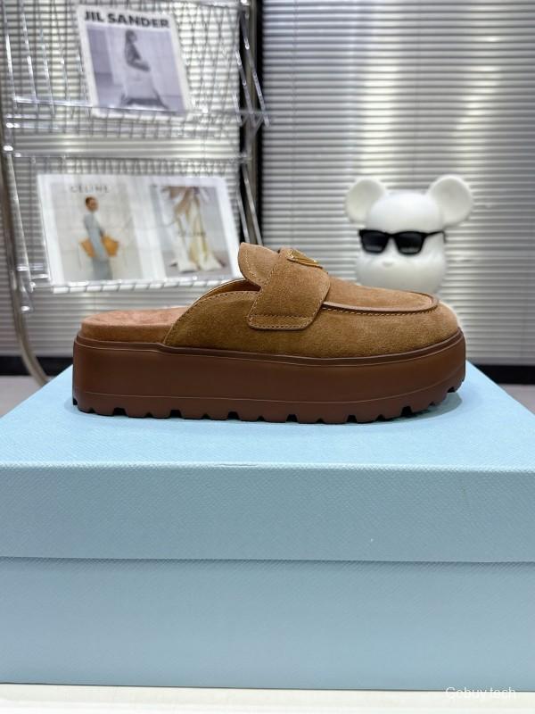 2025 Women Prada Brown Suede Loafers