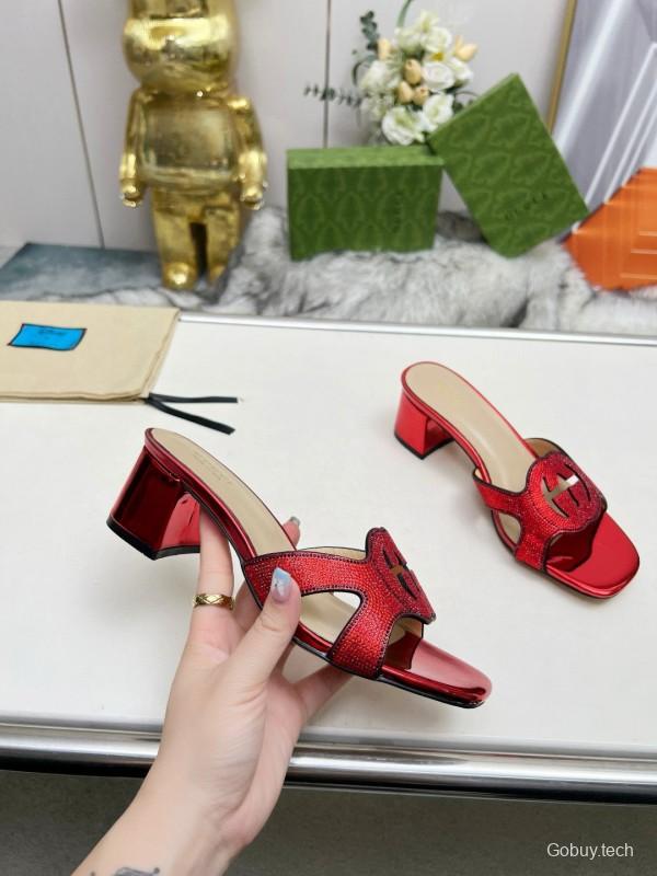 2025 Women Gucci Red Leather Slippers MJ00190