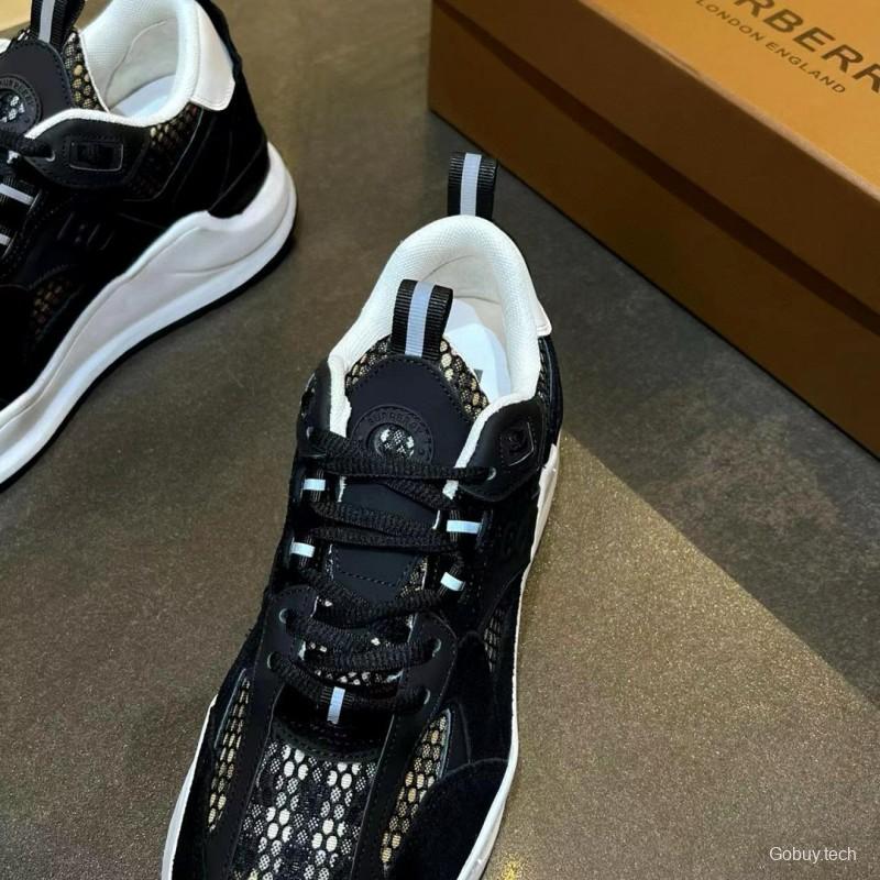 2025 Unisex Burberry Black White Suede Leather Cotton Sneakers Vintage MJ00380