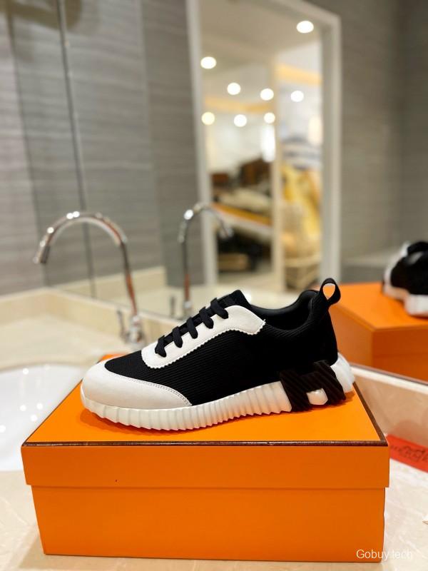 2024 Unisex Hermès black white fabric sneakers