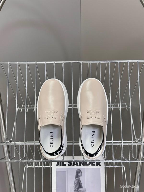 2025 Women Celine Beige Leather Slip-On Sneakers
