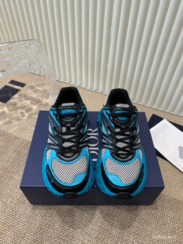 2024 Unisex Dior Blue Black Leather Mesh Sneakers