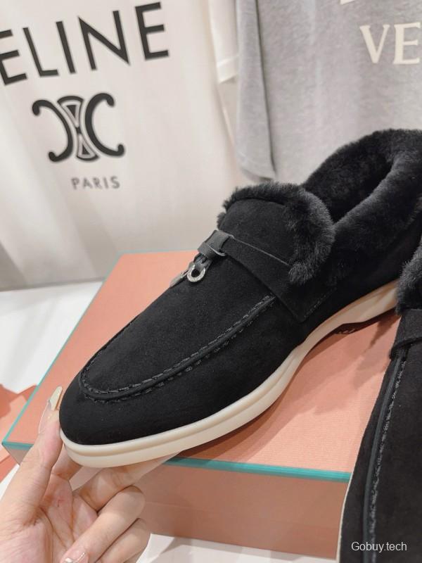 2024 Unisex Le Parmentier Black Suede Leather Wool Loafers MJ00310