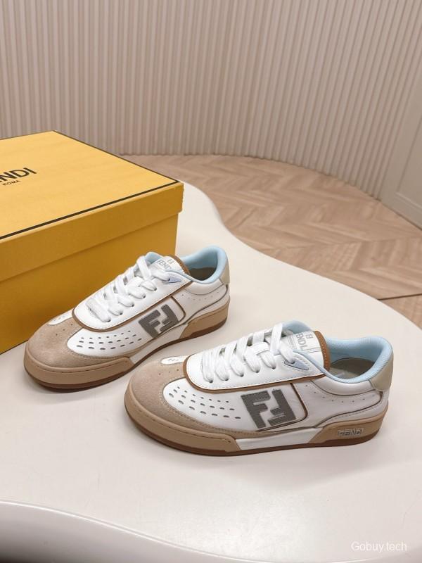 2025 Women Fendi White Beige Suede Leather Sneakers LY00350(F)