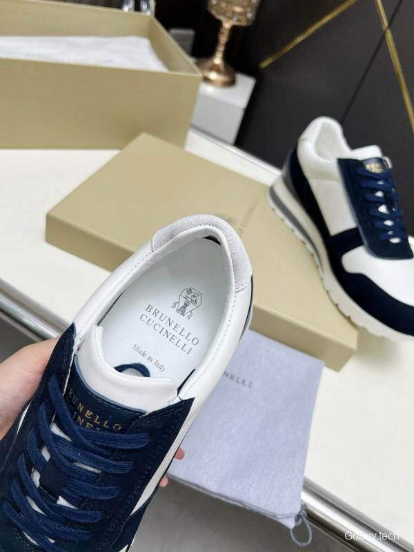 2024 Unisex Brunello Cucinelli White Navy Suede Leather Sneakers