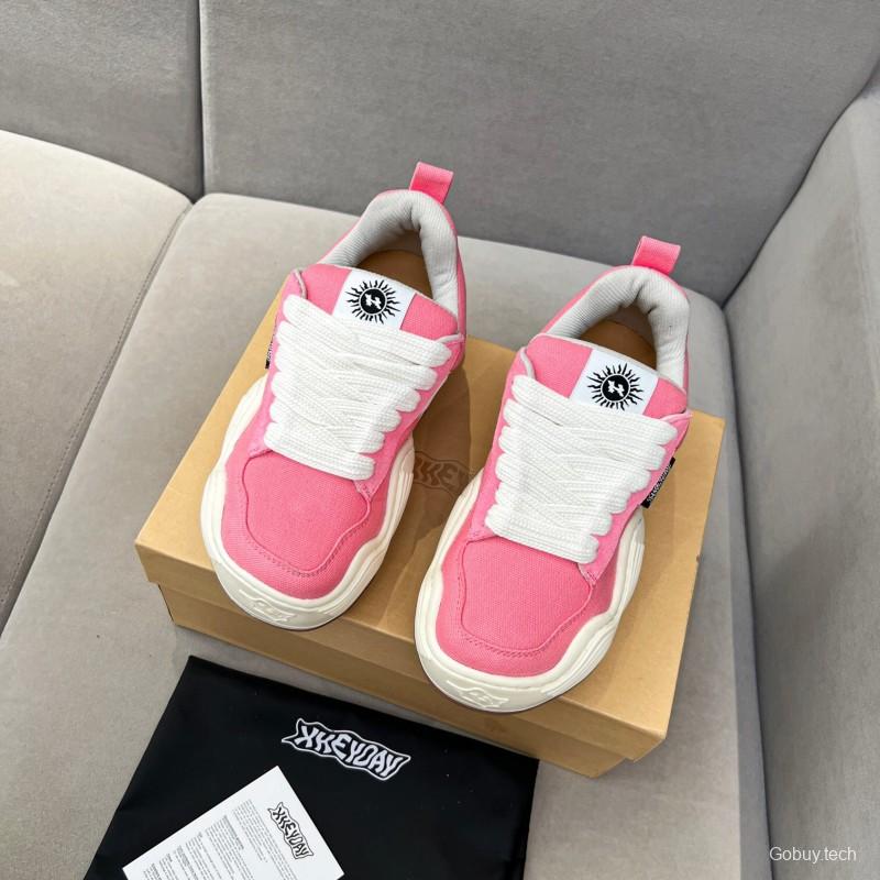 2025 Women HEYDAY Pink White Canvas Leather Wave Bread Sneakers KFY00260(F)