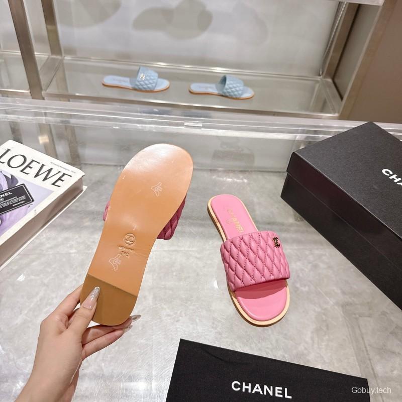 2025 Women Chanel Pink Lambskin Slippers LY00240