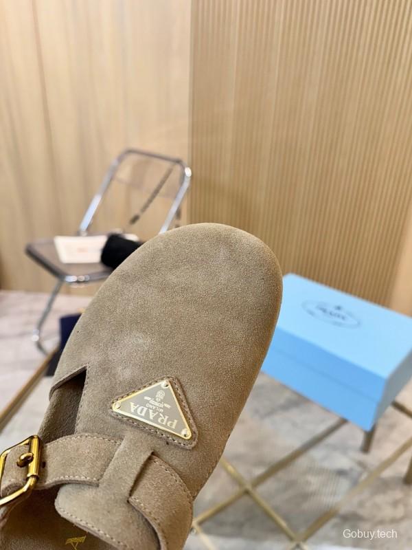 2025 Women Prada Beige Suede Sandals