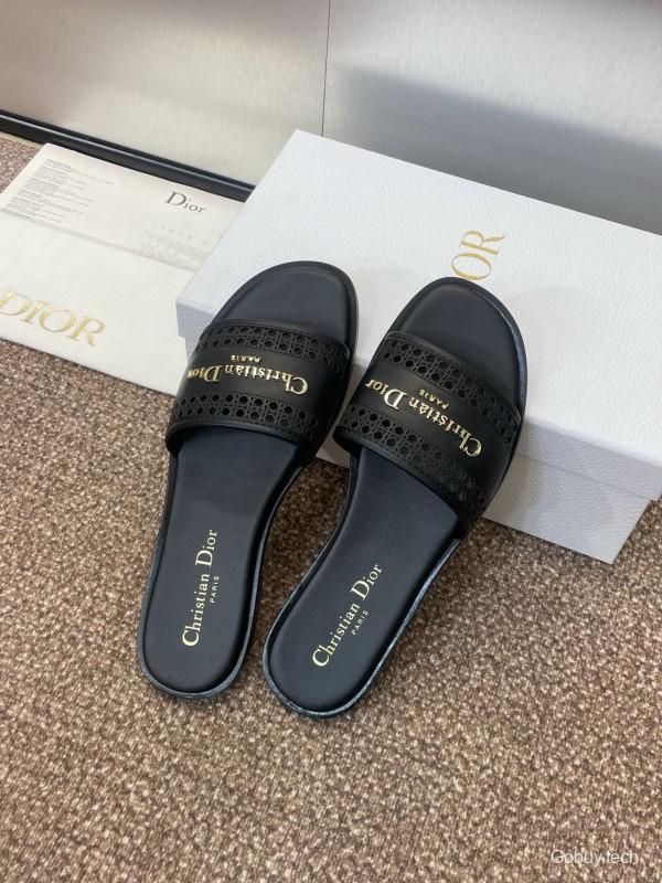 2025 Women Dior Black Leather Slides