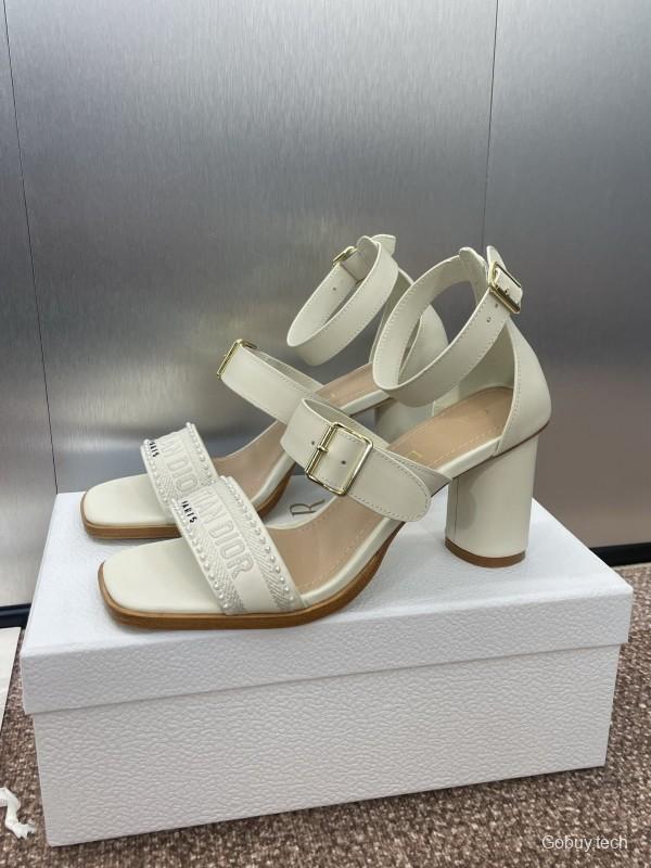 2025 Women Dior White Calfskin Silk Embroidery Sandals KFY00320